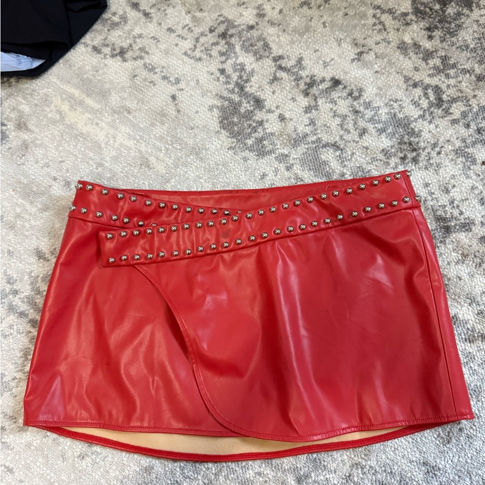 Miaou Red Leather Studded Skirt